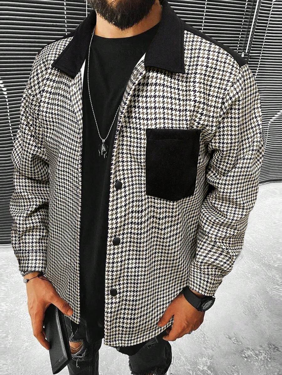 Manfinity Homme 寬鬆男士獵齒紋對比領口夾克 - 彩色 - 查看 1