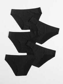 5 条装无缝内裤套装 黑色内衣黑色内裤 - 黑色 - 查看 3
