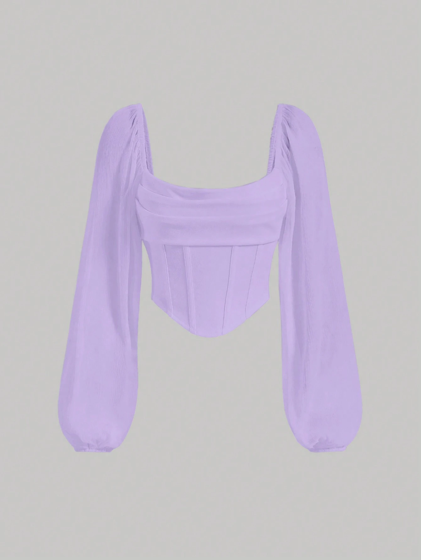 MOD Lantern Sleeve Ruched Scoop Neck Asymmetrical Hem Crop Top