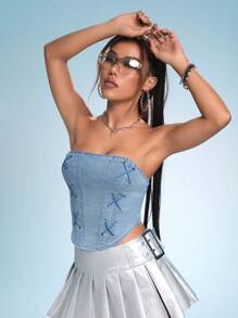 SHEIN ICON Top bandeau unicolor mezclilla