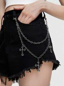 ROMWE Goth 1pc Women Cross Charm Zinc Alloy Trouser Chain - Silver - View 1