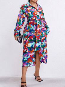 Maweii Talla grande Vestido camisero con estampado - Rojo y blanco - Ver 1