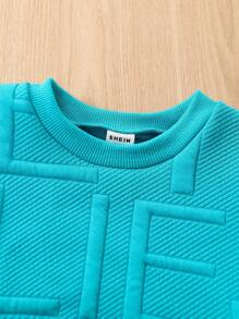 Baby Boy Letter Embossed Long Sleeve Sweatshirt And Sweatpants Set, Autumn