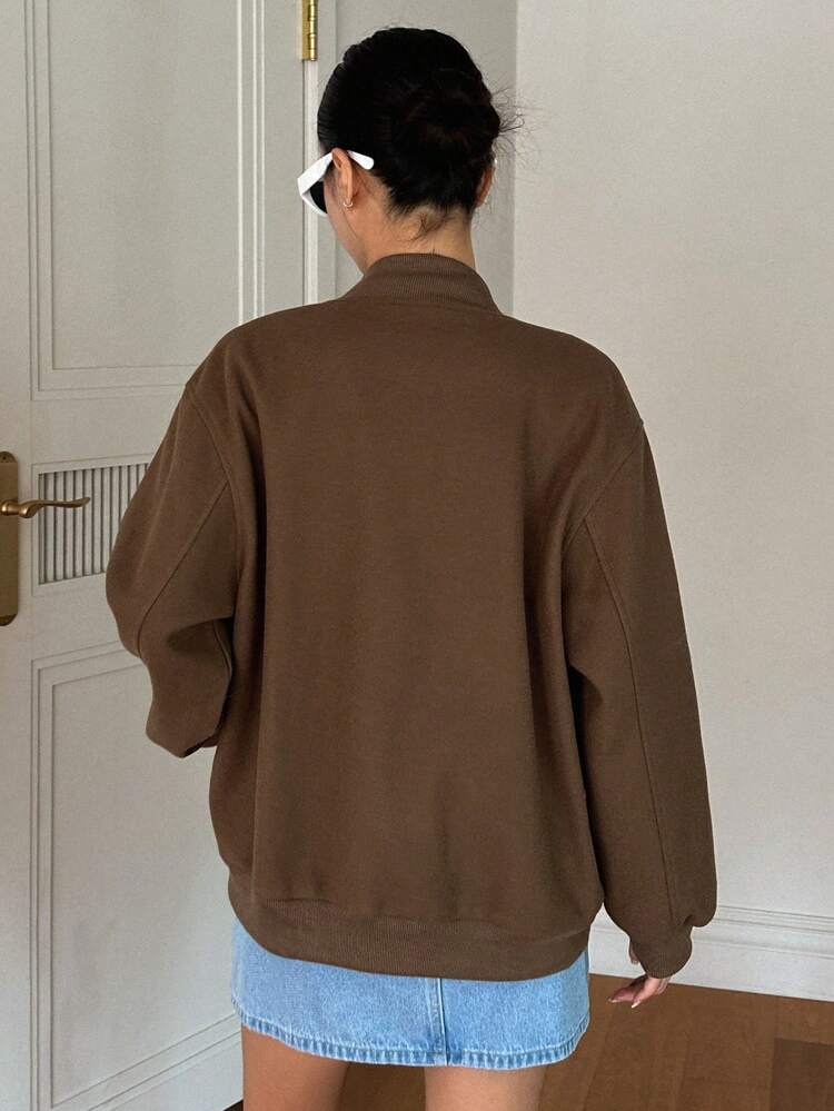 Letter Pattern Drop Shoulder Zip Up Bomber Jacket,Fall Women Clothes