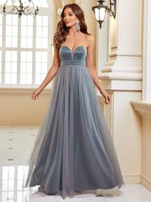 SHEIN Belle Vestido de vestir bajo con malla - Plateado - Ver 8