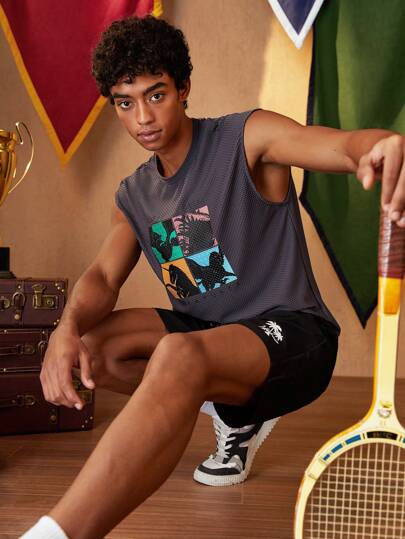 HARRY POTTER X SHEIN Manfinity Sport Corelite 男士男友风独角兽字母图案健身运动背心