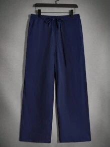 GENTILAND 宽松男士翻领系带侧边上衣和裤子套装 - 藏蓝色 - 查看 4