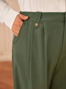 SHEIN Frenchy Plus Solid Slant Pocket Wide Leg Pants - Army Green - View 7
