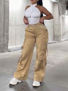 Pantalones cargo con bolsillo lateral con solapa - Caqui - Ver 4