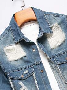 Manfinity LEGND Hombres Camisa mezclilla desgarro con bolsillo con solapa sin camiseta - Lavado ligero - Ver 3