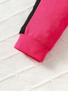 Baby Girl Letter Graphic Bow Detail Hoodie & Contrast Side Seam Sweatpants