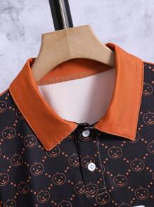 Tween Boy Letter & Cartoon Graphic Contrast Collar Polo Shirt - Multicolor - View 5