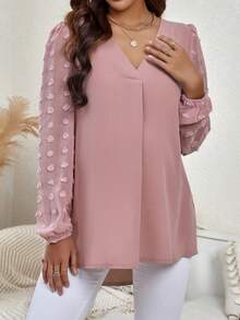SHEIN Thai sản Chấm Swiss Tay áo lồng đèn Áo sơ mi - Bụi hồng - Xem 5