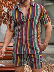 Manfinity RSRT Men Striped Print Shirt & Shorts - Multicolor - View 7