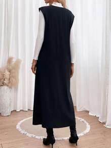 SHEIN LUNE Solid Sleeveless Tunic Dress Without Tee - Black - View 2