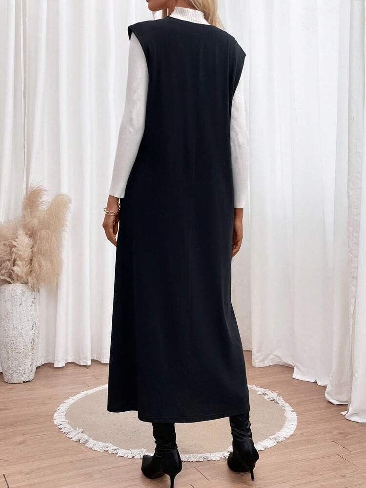 Solid Sleeveless Tunic Dress Without Tee