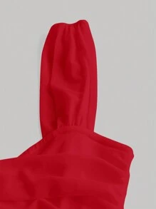 SHEIN MOD 素色褶邊寬背帶上衣 - 紅色 - 查看 3