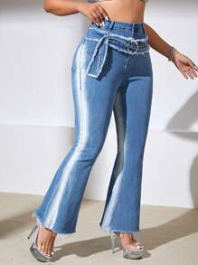 SHEIN ICON Hơn Xén Thô Quần ống loe - Màu xanh lam - Xem 1