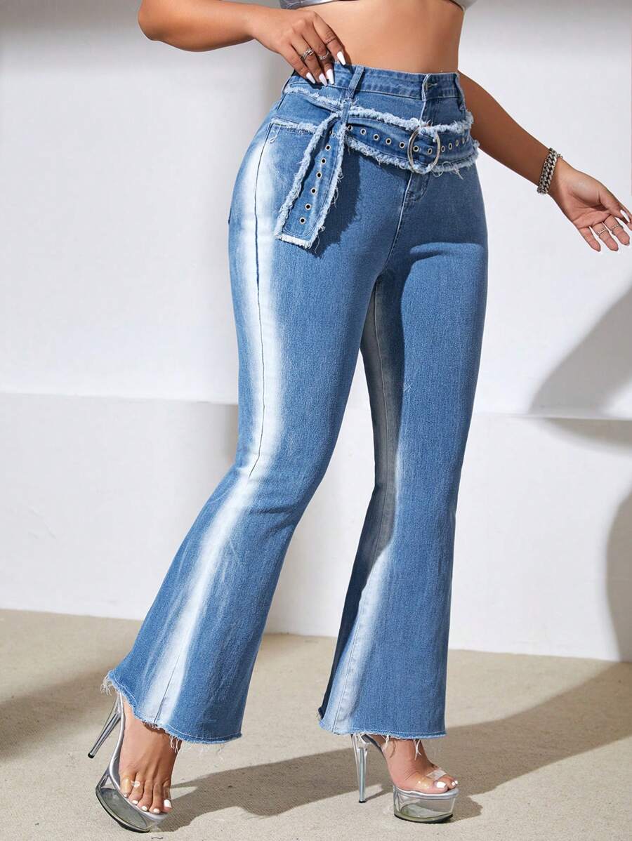 SHEIN ICON Hơn Xén Thô Quần ống loe - Màu xanh lam - Xem 1