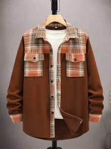 Manfinity Homme Men Plaid Print Flap Pocket Shacket