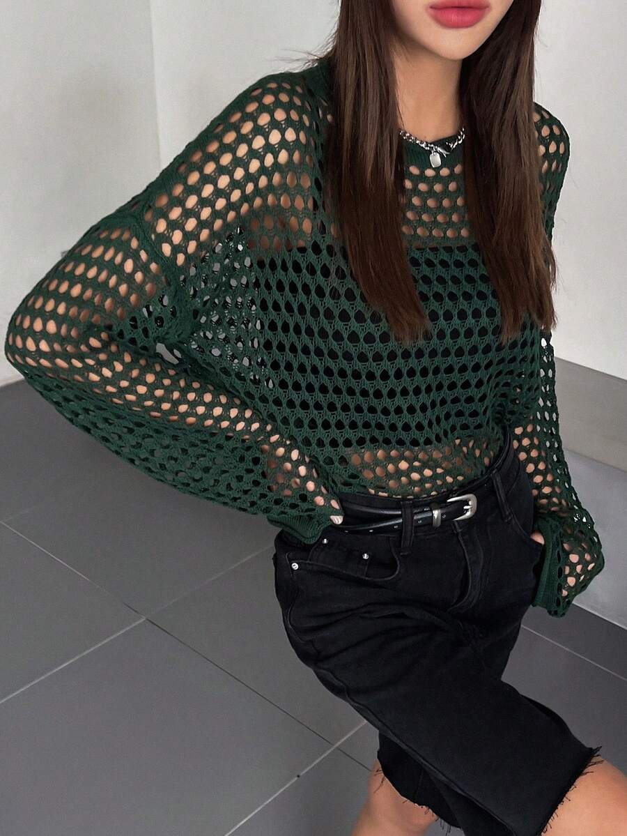 DAZY Xu hướng: Cắt giảm Thả vai Áo len Không có áo Top Cami - màu xanh lá - Xem 1