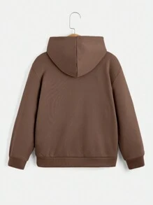 SHEIN Tween Boy Letter Graphic Hooded Thermal Lined Sweatshirt - Brown - View 2