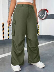 Flirla Plus Flap Pocket Side Cargo Pants - Army Green - View 4
