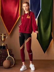 HARRY POTTER X SHEIN Đồ họa Chữ cái Một nửa khóa kéo Áo nỉ thể thao - Đỏ - Xem 4