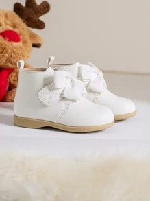 新品到貨女孩時尚公主短靴適用於秋天和冬天帶蝴蝶結,學生靴子英語風格,淺褐色 - 白色 - 查看 4