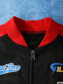 Cô gái Tween Đồ họa Chữ cái Dây kéo Áo khoác bomber - màu đen - Xem 3