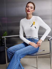 MOTF PREMIUM 花朵刺繡上衣 - 白色 - 查看 2