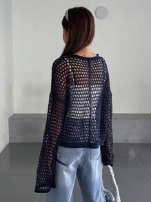 DAZY Xu hướng: Cắt giảm Thả vai Áo len Không có áo Top Cami - Màu xanh hải quân - Xem 4