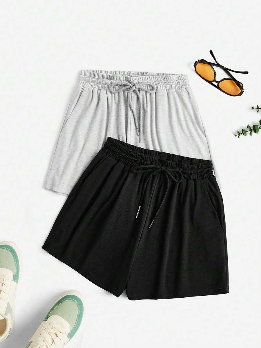 SHEIN Essnce 2pcs Drawstring Waist Track Shorts - Multicolor - View 1