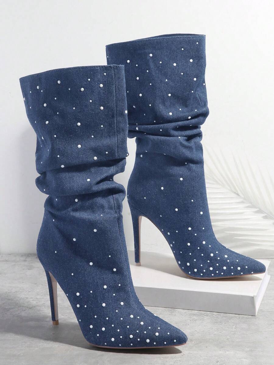 SHUZIA Point Toe Stiletto Heeled Boots - Blue - View 1
