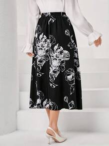 SHEIN Clasi 印花彈性腰帶半身裙 - 黑色 - 查看 2