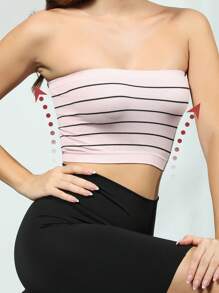 Striped Print Tube Top - Baby Pink - View 4