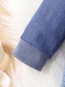 Đứa bé gái Chi tiết về Flap áo có mũ Teddy Áo liền quần - Màu xanh lam - Xem 5