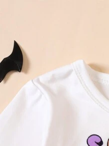 Cô Gái Trẻ Lá thư & Bản in Halloween Áo thun & Quần ống loe - trắng - Xem 5