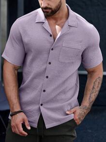 Manfinity Homme Men Flap Pocket Button Up Shirt - Mauve Purple - View 7