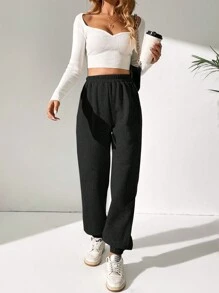 SHEIN Tall Quần bó sát lưng thun chắc chắn - màu đen - Xem 6
