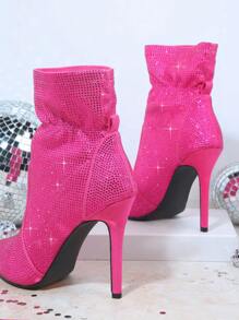SHUZIA Rhinestone Decor Point Toe Stiletto Heeled Boots
