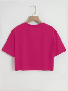 INAWLY Heart And Leopard Print Crop Tee Graphic Cheetah Print Tees Women Tops - Hot Pink - View 2