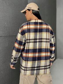 SHEIN EZwear Plus Plaid Print Drop Shoulder Shirt