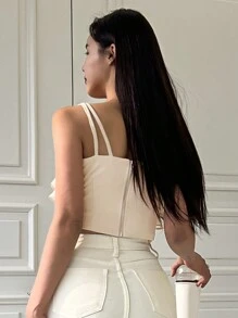 DAZY 素色雙帶吊帶上衣 - 米色 - 查看 2