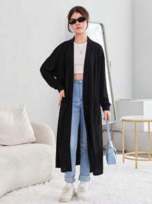 青少年女孩落肩袖開門襟外套 - 黑色 - 查看 1