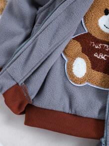 SHEIN 男小童熊貼布拉鏈開襟3D耳朵連帽夾克背心和運動褲&運動衫 - 灰色 - 查看 6