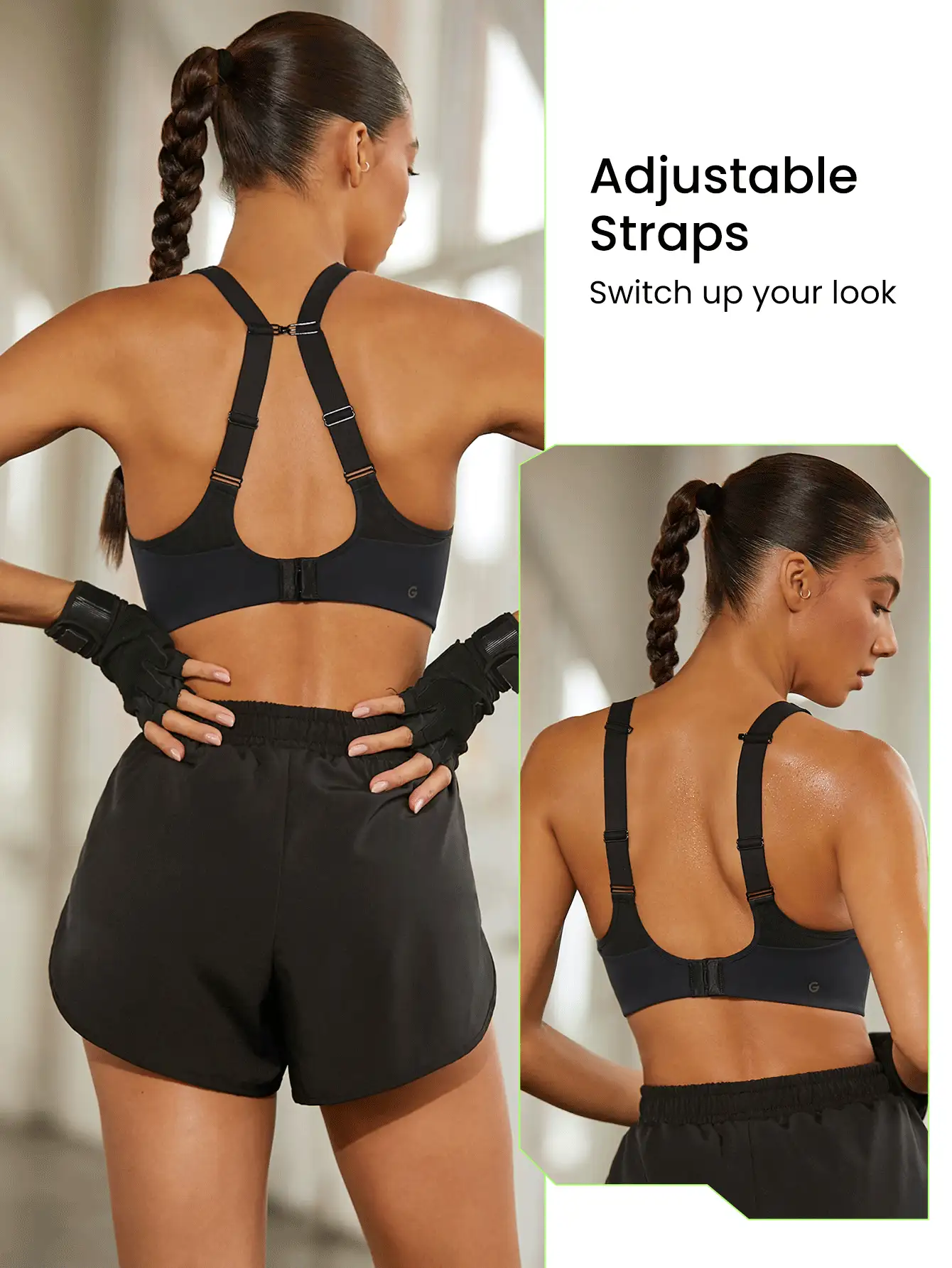 GLOWMODE High Support Mesh Max Convertible Strap Sports Bra Gym Workout Quick Dry Moisture Wicking