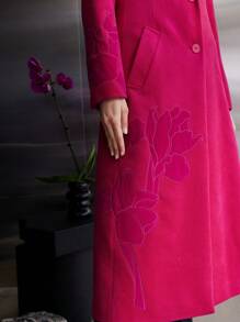 MOTF PREMIUM WOOL-BLEND EMBROIDERED COAT - Burgundy - View 3