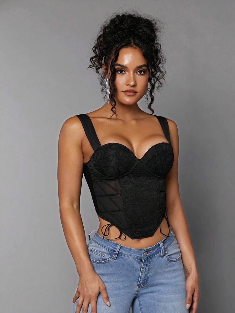 Lace Up Side Bustier Wide Strap Top