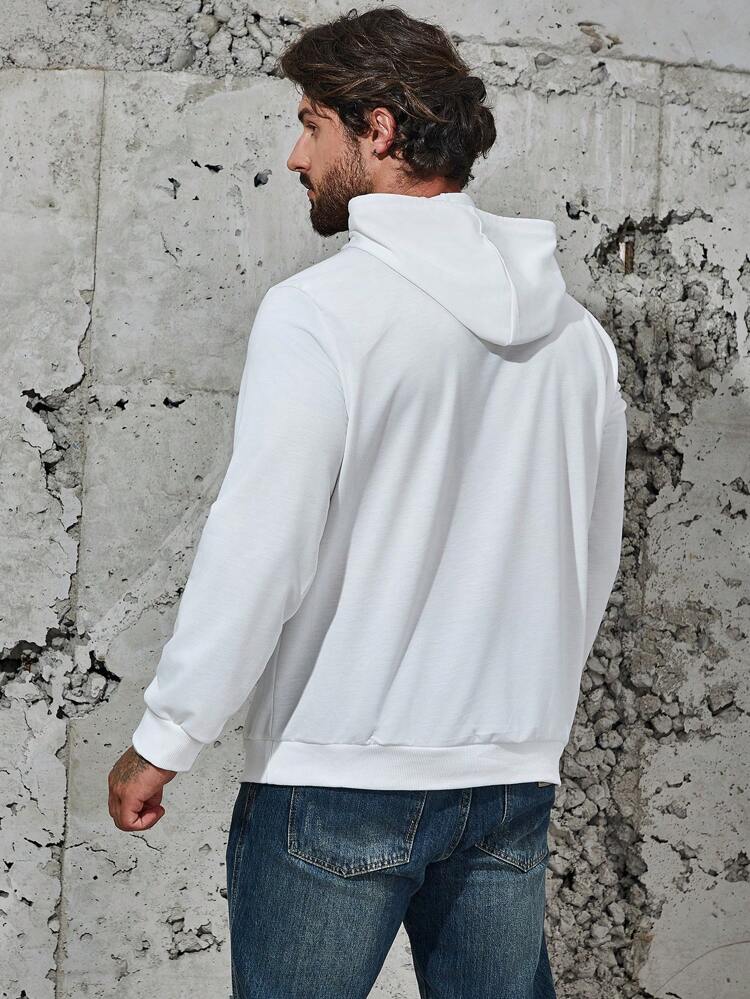Men Plus Striped & Letter Graphic Kangaroo Pocket Drawstring Hoodie